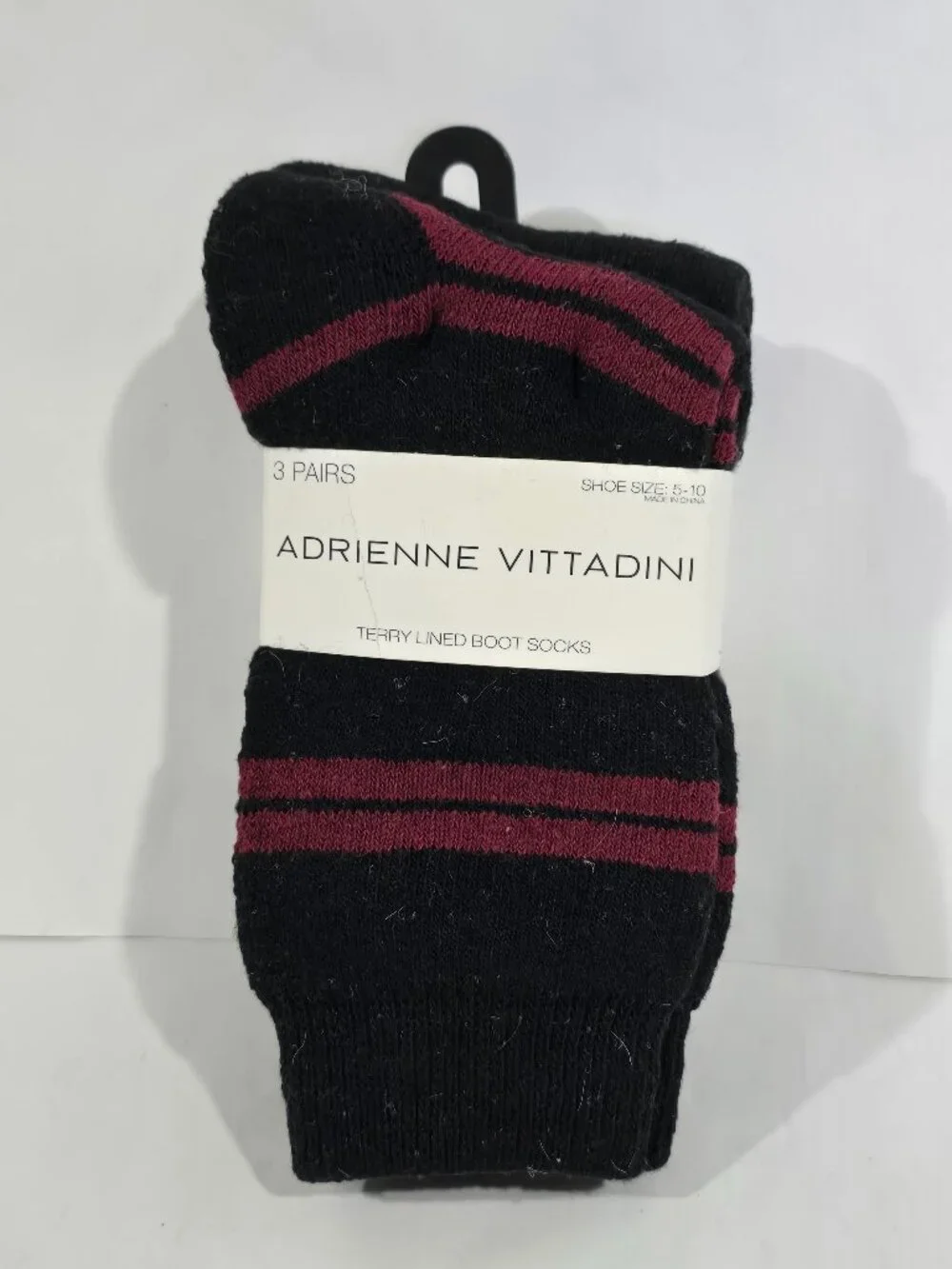 3-Pack Adrienne Vittadini Women's Terry Lined Boot Socks Black & Maroon